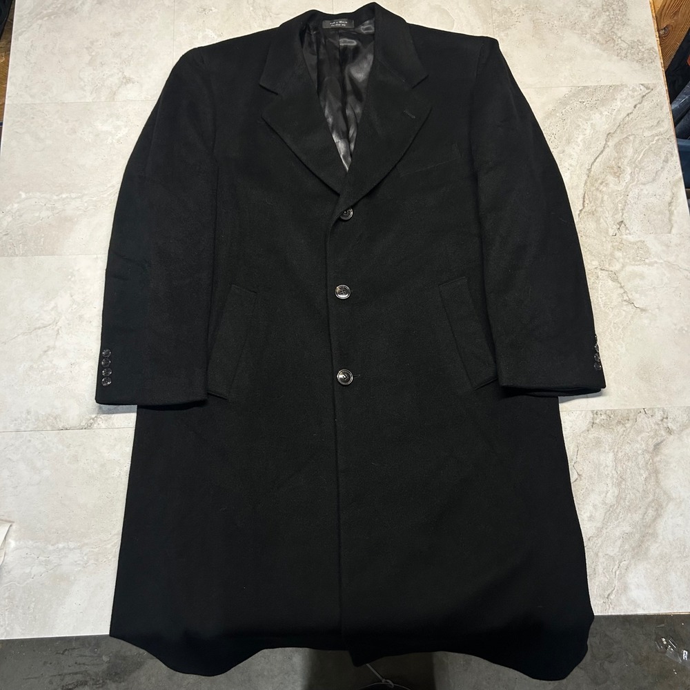 Ralph Lauren Chaps Overcoat Black Mens 48R 100% Cashmere Italian Fabric Coat